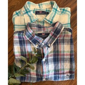 LOT OF 2 ❗️Vineyard Vines 100% Linen Shirt Mens Large Button Down Lightweight